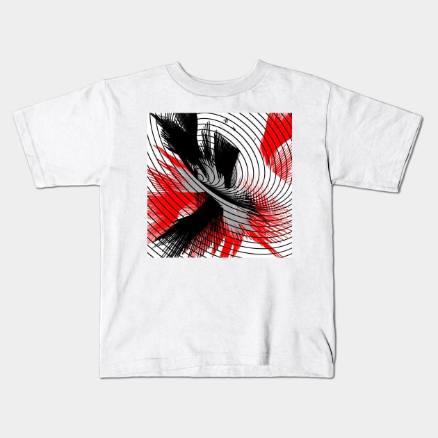 whirlwind abstract red white black grey digital geometric art Kids T-Shirt by katerina-ez